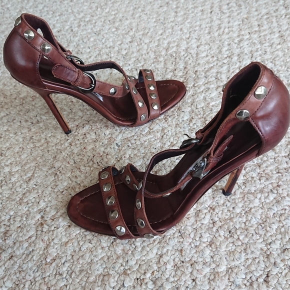 Manolo Blahnik ningia rich Brown Studded Strappy Pump sandals size 37 - Picture 3 of 15